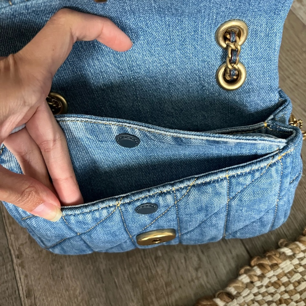 Coach Blue Quilted Shoulder Bag with Gold Chain - Picture 10 of 14